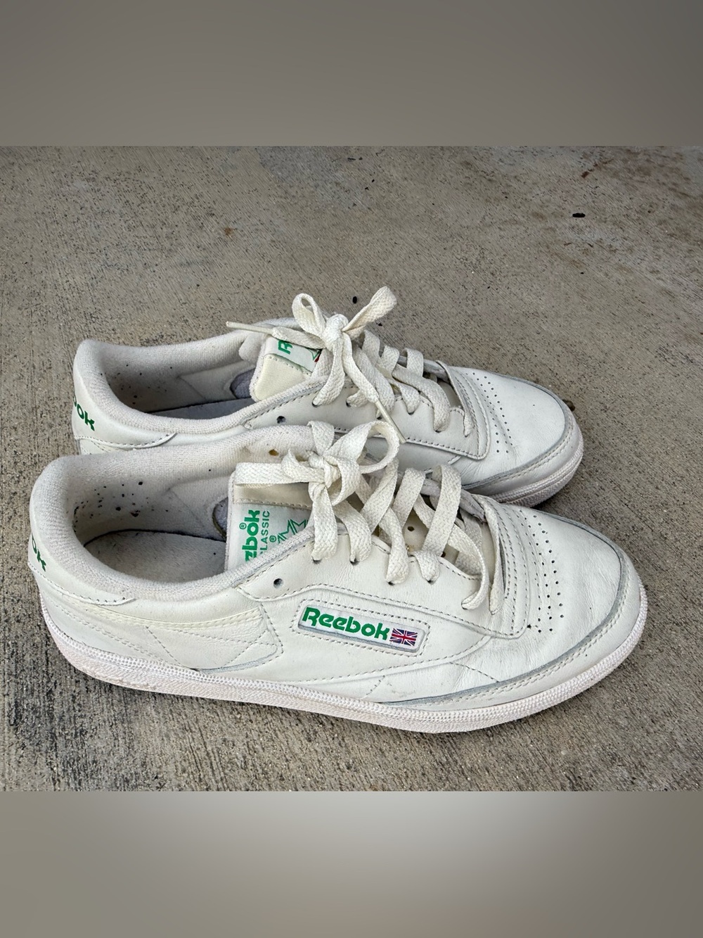 Reebok White Leather Sneakers with Green Accents